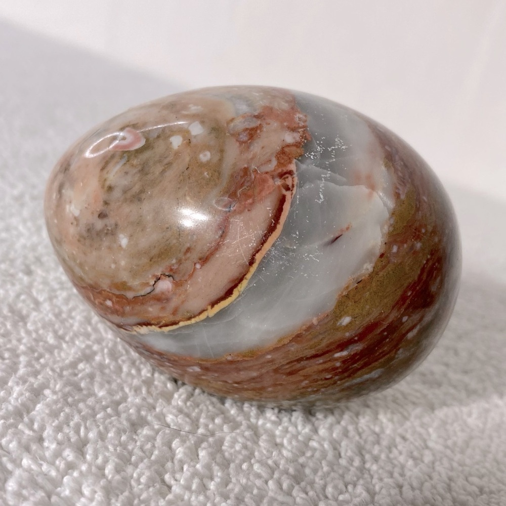 Vintage Brecchiated Jasper Polished Red Jasper Stone Egg Flat Bottom Paper Wght